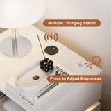 homary Modern Smart Nightstand with Wireless Charging Station, Bedside Table with 3 Drawers, White Night Stand with LED Light homary