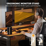 HOMCOM 58" L Shaped Gaming Desk with Power Outlets and LED Lights, Reversible Computer Desk with Monitor Stand, Fabric Storage Bag, Cable Management, for Home Office, Rustic Brown HOMCOM