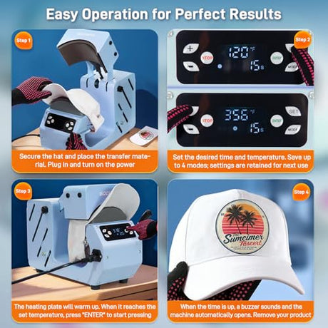Auto Hat Heat Press Machine, Automatic Open/Release, 4 Memory Modes, Precise Temp/Timer Control, 6.54"x3.84"Curved Heat Plate, Hat Stretcher, for Caps, Sublimation, Vinyl, Heat Transfer GOCHIFIX