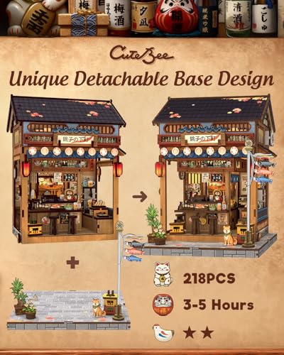 CUTEBEE Book Nook Kit - DIY Miniature House Japanese Izakaya, Dollhouse Kit for Adults and Teens, Booknook Tiny House Bookshelf Decor 3D Wooden Puzzle, Gifts for Family, Friends (Japanese Izakaya)