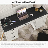 Farmhouse 67" H Executive Desk with Hutch,Office Desks with 5 Drawers, Computer Desk with Storage Cabinet & File Drawers and Charging Station, Wood Workstation for Home Office and Study.(Black). Halitaa