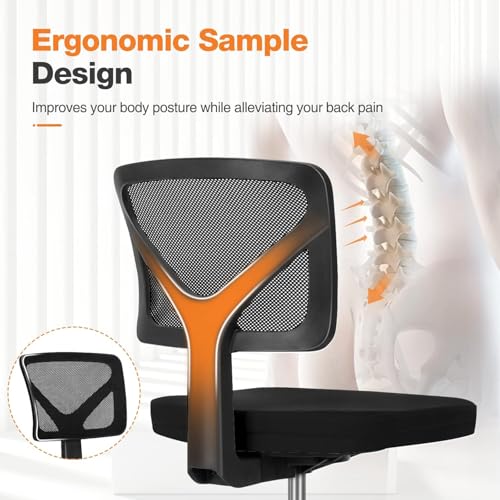 Sweetcrispy Small Office Desk Chair, Ergonomic Low-Back Mesh Rolling Work Swivel Chairs with Wheels, Armless Comfortable Seat Lumbar Support for Home, Bedroom, Study, Student, Adults,Classic Black Sweetcrispy
