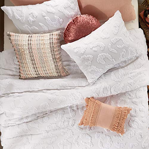 Peri Home Chenille Leopard 100% Cotton 3-Piece Duvet Cover & Sham Set, Full/Queen, White Peri Home