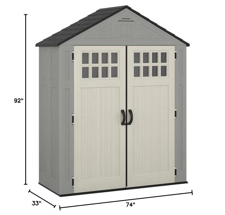 Suncast BMS6312D Everett 6' x 3' Heavy-Duty Resin Outdoor Pad-Lockable Double Doors and Windows All-Weather Shed for Yard Storage, Dove Gray Suncast