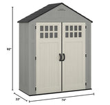 Suncast BMS6312D Everett 6' x 3' Heavy-Duty Resin Outdoor Pad-Lockable Double Doors and Windows All-Weather Shed for Yard Storage, Dove Gray Suncast