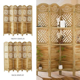 Room Divider with Shelves, 5.75ft Tall Folding Wood Carved Screen with Double Hinges for Home Office Bedroom Hotel Decoration (6 Panels, Natural) Svimi