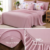 Annibedding Pink Floral King Size Comforter Set, 8 Piece Soft Microfiber Flower Bed in a Bag Bedding Set with Pillowcase and Sheets for All Season (Pink,90"x104") Anibedding