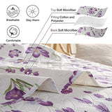 Ycosy Quilt Set King Size Floral Bedspread Coverlet King Quilts Set Bedding Summer Lightweight Floral Quilt Bedding Reversible Quilt Bedspread Plant Green Leaves Purple Flower Home Quilts Collections Ycosy