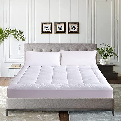 WhatsBedding Cotton Waterproof Mattress Pad Queen Size Top Down Alternative Filling Pillowtop Mattress Topper Cover-Fitted Quilted (Mattress Pad Queen) WhatsBedding
