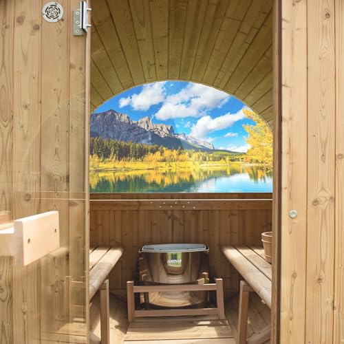 WOODBRIDGE 2-Person Luxury Finland Thermo Pine Outdoor Barrel Sauna with Half View Window,Harvia Electric Heater with Sauna Stone, Sauna Accessories Kit and Asphalt Shingle Roof, 4'x6', OBS1812 WOODBRIDGE