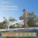 THOEOE Patio Chaise Lounge Chair, Lounge Chair Outdoor with 5 Positions, HDPE, Patio Lounge Chair with Wheels & Cup Holder for Pool, Deck, Poolside,White