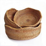 YANGQIHOME Rattan Bread Basket, Round Fruit Baskets, Wicker Storage Bowls, Natural Woven Serving Basket Bowls, Decorative Baskets for Kitchen Counter Organizing, Gift Basket, Set of 3 YANGQIHOME