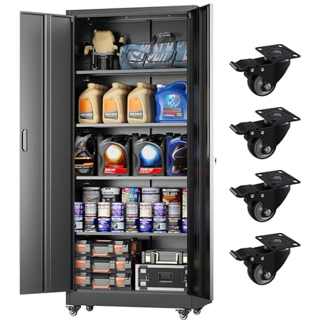 Greenvelly 73" Storage Cabinet with Wheels,Metal Rolling Garage Cabinet with Locking Doors and 4 Adjustable Shelves for Home,Kitchen,Office,Warehouse(32" W x 16" D) Greenvelly