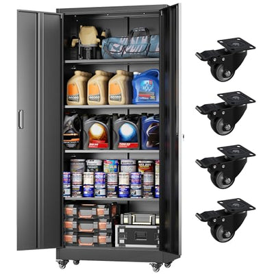 Greenvelly 73" Storage Cabinet with Wheels,Metal Rolling Garage Cabinet with Locking Doors and 4 Adjustable Shelves for Home,Kitchen,Office,Warehouse(32" W x 16" D)