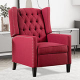 Recliner Chair for Adults Red Fabric Accent Chairs Living Room Mid-Century Modern Recliner Button Tufted Club Chair Upholstered Vintage Reclining Reading Arm Chair 27" Wide