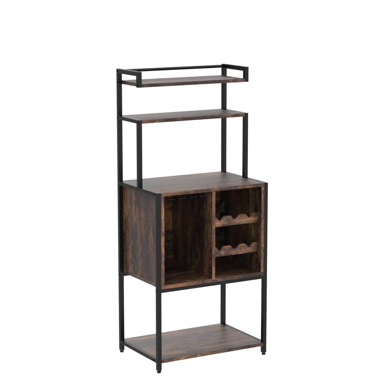 IDEALHOUSE Rustic Brown Freestanding Wine Cabinet with Glass Rack and Storage Solutions - WoodArtSupply