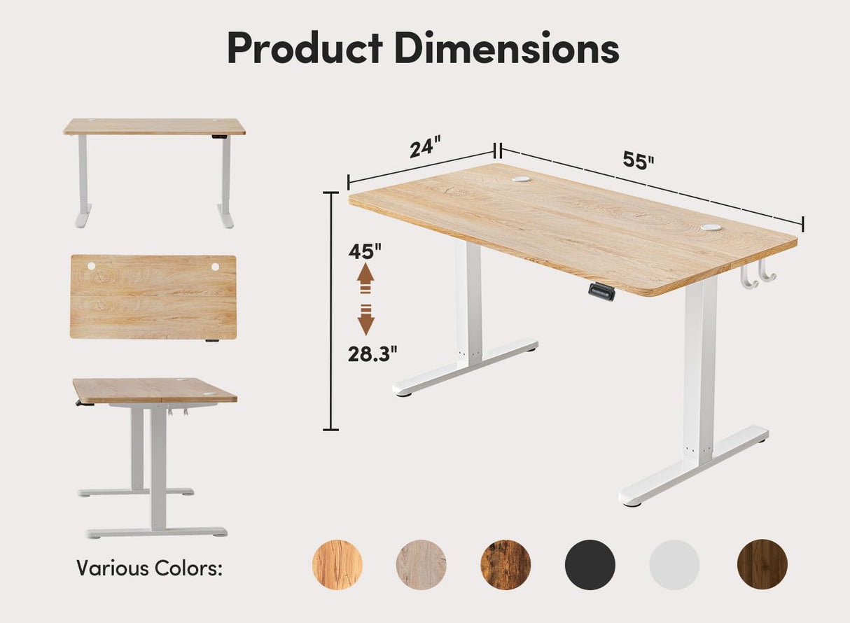 FEZIBO 55 x 24 Inchs Electric Standing Desk, Height Adjustable, Sit Stand Up, Computer Office Desk with Splice Board, White Frame/Maple Top FEZIBO