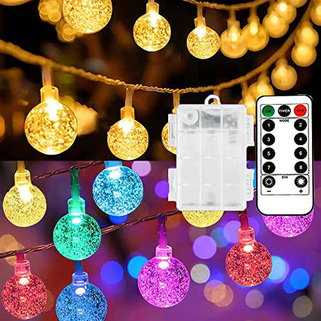 Mocalido 40ft Globe String Lights Battery Operated Outdoor, 80 LEDs Hanging Lights Waterproof with Remote for Camping Tent Decor, Warm White & Multicolor Indoor Bedroom Lights Mocalido
