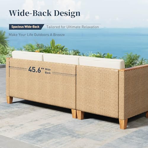SUNSHINE VALLEY Small Patio Furniture Set, 3 Piece Wicker Outdoor Patio Conversation Set, Outside L-Shaped Sectional Sofa Couch with Chaise Lounge and Coffee Table for Porch Balcony Deck SUNSHINE VALLEY