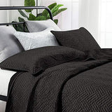 NTBAY Twin Silk Satin Quilt Set, Geometric Pattern Bedspread Luxury Quilted Coverlet Set for All Seasons(1 Quilt, 1 Pillow Sham), Black NTBAY