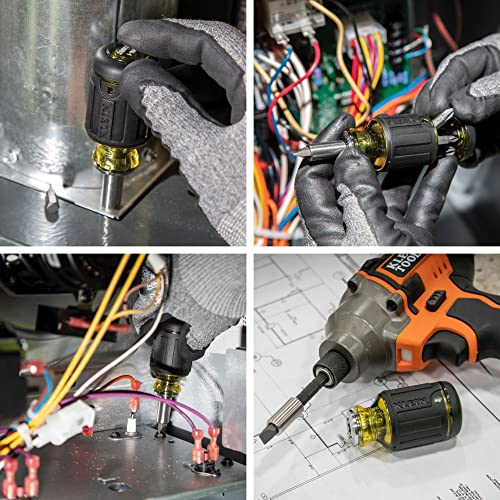 Klein Tools 32308 Multi-bit Stubby Screwdriver, Impact Rated 8-in-1 Adjustable Magnetic Tool with Phillips, Slotted, Square and Nut Driver Klein Tools