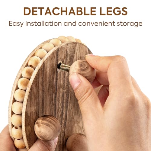 HouseJoy 2Pcs Wood Risers for Display Decorative,Round Beaded Riser Distressed for Decor ,Wooden Farmhouse Coasters Mini Cake Stand Plant Stand,Rustic Pedestal Stand Decor Display Risers for Tiered HouseJoy