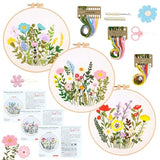RIHYTFU 3 Pack Flower Embroidery Kits for Beginners, Adults Starter Cross Stitch Kit, DIY Sewing Needlepoint, Floral Plants Patterns Hand Stamped Embroidery Kits