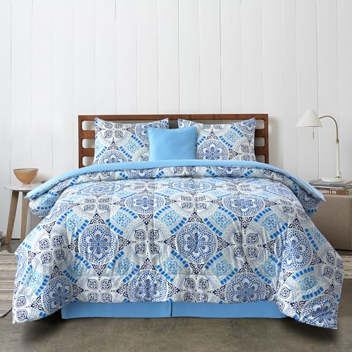 LUX Décor Reversible 5pc King Comforter Set, Printed Bedding Set, All-in-One Bed in a Bag, Includes 1 Comforter, 2 Pillow Shams, 1 Decorative Pillow & 1 Bed Skirt (Aztec Sky,King) LDC LUX DECOR COLLECTION