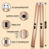 2 PCS Candle Lighter,Windproof Flameless Electric Lighter with LED Power Display ＆ Safety Switch, Upgraded Plasma USB Rechargeable Lighter for Birthday Camping BBQ (Champagne Gold) Beyio