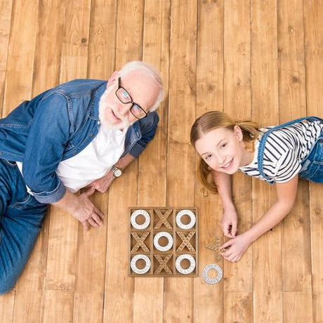 Rotatingpals Tic Tac Toe Game 10.6 Inch Rustic Wood Board Game Coffee Table Games Tic Tac Toe Table Decor for Kids Family Adults Travel Outdoor Game Rotatingpals