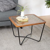 Christopher Knight Home Lyle Industrial Coffee Table with Geometric Glass Top, 23.6" Square Modern Accent End Sofa Side Table for Living Room, Black Finish with Rustic Wood Edge, Brown+Black Christopher Knight Home