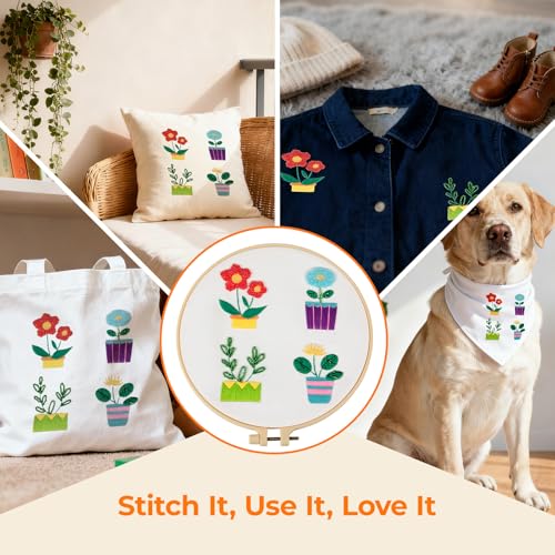 HTVRONT Sparkling Bead Embroidery Kit for Beginners- 3 Sets Complete Embroidery Kits with Step by Step Stitch Video & Instruction, Starter Embroidery Kit with 11 Stitches for Gifts for Woman
