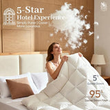Goose Down Fiber Comforter Queen Size – All-Season Hotel Quality Duvet Insert, High Fill Power, Ultra Soft 100% Cotton, Box-Stitched, Breathable, Lightweight Luxurious White Bedding, 90"x 90" Sittova