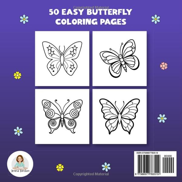 Bold and Easy Butterfly Coloring Book: 50 Fun and Relaxing Coloring Pages for Adults, Teens and Beginners WoodArtSupply