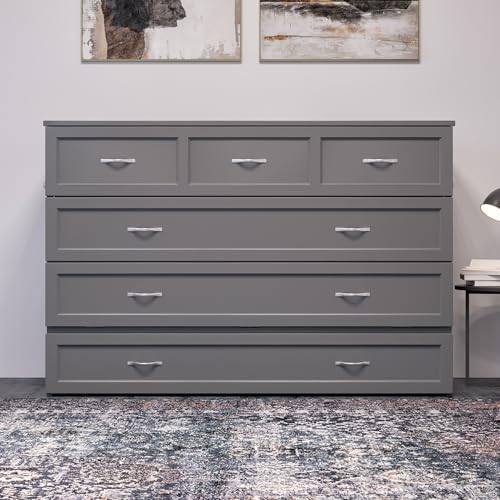 AFI, Northfield Murphy Bed Chest Queen with 6" Mattress, Storage Drawer & Built-in USB Charger, Grey AFI