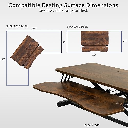 VIVO 32 inch Desk Converter, K Series, Height Adjustable Sit to Stand Riser, Dual Monitor and Laptop Workstation with Wide Keyboard Tray, Vintage Brown Top, Black Frame, DESK-V000KN VIVO
