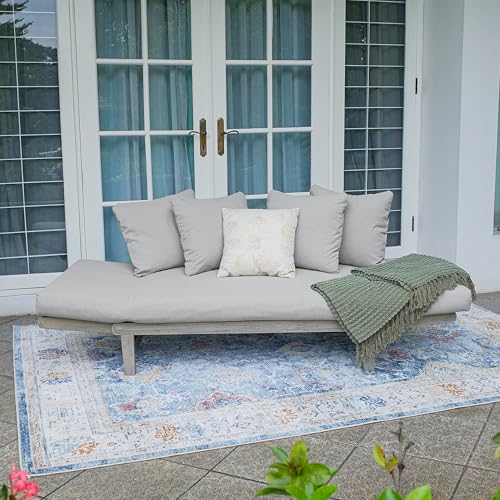 Cambridge Casual West Lake Mahogany Outdoor Convertible Sofa Daybed, Weathered Gray/Oyster Cushion Cambridge Casual