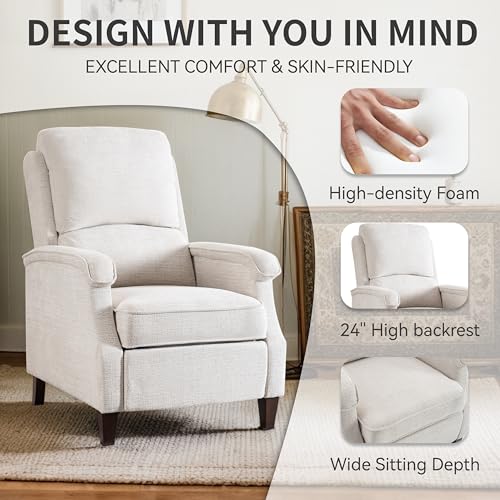 VKNOW Recliner Chair, Fabric Recliner with Soft Armrest, Home Theater Seating with Adjustable Push Back and Lumbar Support, Single Sofa for Adults, Lounge Chair for Living Room, Bedroom（Beige）