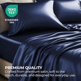 Pure Bedding Satin Sheets Twin Hotel Luxury Silky Bed Sheets - Extra Soft 1800 Microfiber Sheet Set, Wrinkle, Stain Resistant - Deep Pocket Fitted Flat Sheet, Pillow Cases (3-Piece, Midnight Blue) Pure Bedding