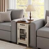 LINSY HOME Farmhouse End Table with Charging Station, Narrow Side Table for Living Room, Sofa Side Table with Drawer and Storage Cabinet, Small Nightstand for Bedroom LINSY HOME