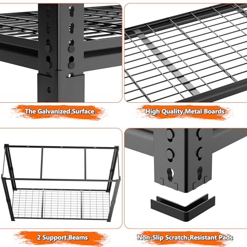 ROOMTEC Garage Shelving, 2800 LBS Capacity Sorage Shelves Heavy Duty, 5 Tier Adjustable Metal Organizer Wire Rack, 48"L x 18"W x 72"H Utility Shelf Unit for Kitchen Pantry (1, 48" L x 18" W x 72" H) ROOMTEC