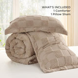 Bedsure Twin/Twin XL Size Comforter Set Khaki, Boho Tufted Bed Set, Checkered Farmhouse Shabby Chic Bedding, 2 Pieces, 1 Plaid Geometric Comforter and 1 Pillow Sham Bedsure