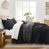 Lavsiry Black Quilt Queen Size with Striped Pattern, Lightweight Soft Summer Thin Microfiber Bedspread & Coverlet Bedding Set for All Seasons - 3 Piece(1 Quilt, 2 Pillow Shams) Lavsiry