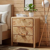 Burl Finish 3 Drawer Nightstand, Wood Rustic Farmhouse Dresser, Vintage Accent Storage Bedside Table for Bedroom Entryway, Fully Assembled, Natural COZAYH