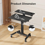 Liftsync 28Inch Rolling Standing Desk On Wheels， Small Computer Workstation Adjustable Height， Mobile Laptop Stand with Tiltable Desktop， 2-Tier Portable Study Table with Storage Shelves， Black Liftsync