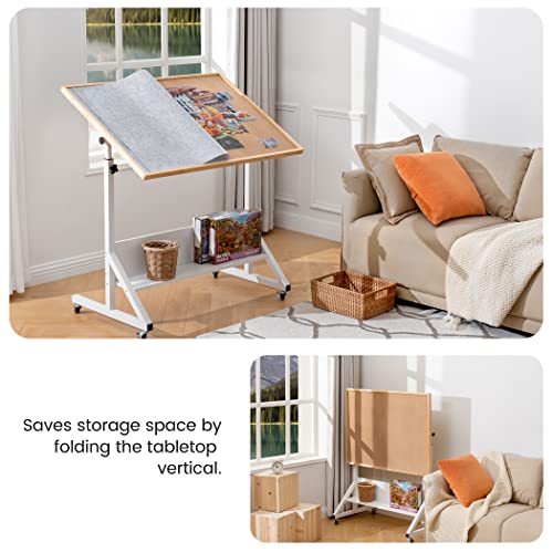 Tektalk Jigsaw Puzzle Table with Angle & Height Adjustment，Puzzle Board with Cover，Puzzle Easel Tilting Table with Legs, Enclosed with 4 Roller Wheels, for Up to 1500 Pieces