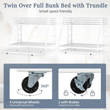Shintenchi Twin Over Full Size Bunk Bed with Trundle, Heavy-Duty Metal Frame, 2 Ladders & Full-Length Guardrail, Space-Saving Sleep Solution for Kids/Teens/Adults, White Shintenchi