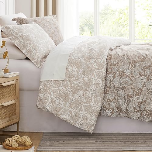Southshore Fine Living, Inc. Oversized Comforter King Size Bed Set, Down Alternative Paisley Bedspread, Reversible Bedding Sets, California/King Sized Comforter & Matching Shams, Taupe/White Southshore Fine Living, Inc.
