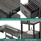 DWVO L Shaped Desk with Lift Top, 65" Adjustable Standing Desk with File Drawer, Corner Computer Desk with Storage Shelves,Home Office Desk, Grey DWVO