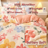 LMONMOO Pink Duvet Cover Queen Size, Fluffy Comforter Cover Set, Kawaii Bunny Bedding Sets for Girl Ultra Soft Cute Floral Bed Set for Kids (Flower, Queen) LMONMOO
